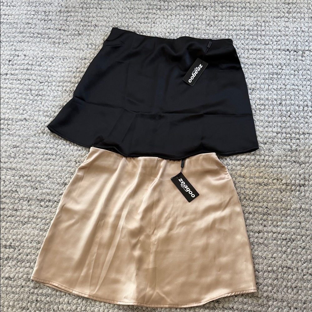 zeagoo Black and Beige Satin Mini Skirts Set